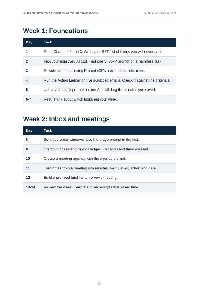 Page 72: your 30-day plan, weeks 1 and 2